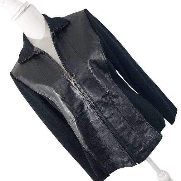 COLDWATER CREEK! LUXE BLACK GENUINE LEATHER, KNIT SLEEVE JACKET, COAT! SZ M - Picture 10 of 10